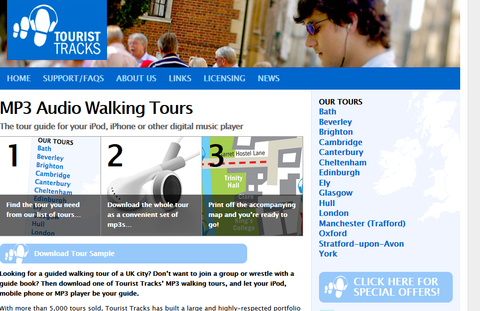 UK Audio Guides for Glasgow, Oxford London and more. Screenshot tourist-tracks